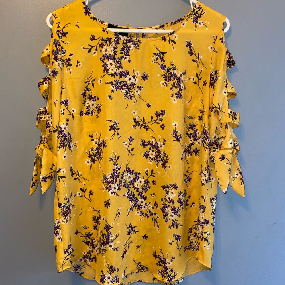 Mustard Floral Cold shoulder top